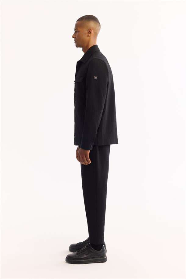 Siyah Klasik Yaka Pamuklu Gömlek Ceket