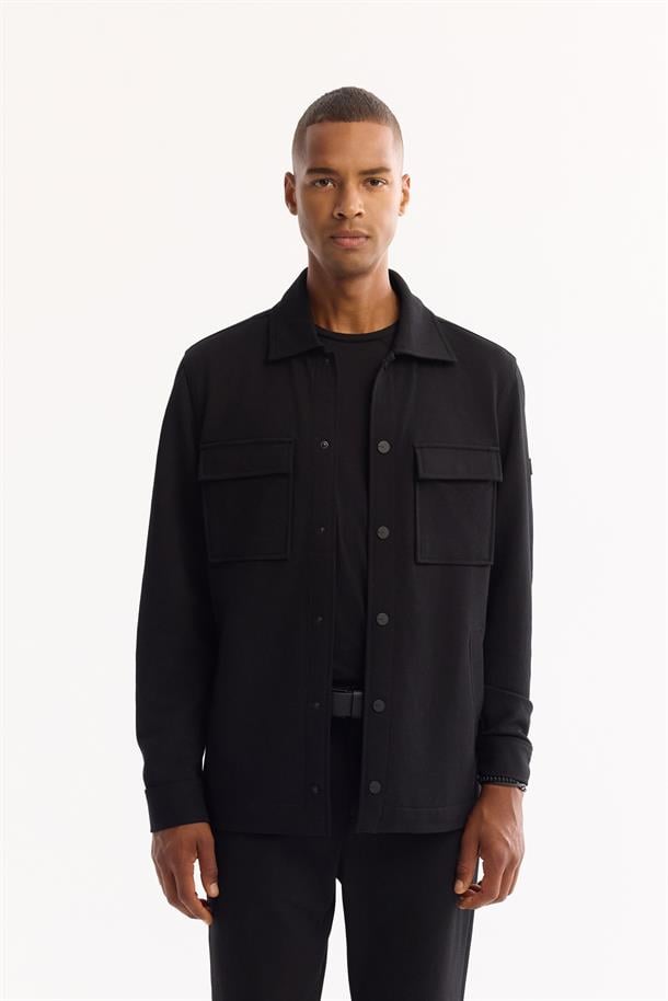 Siyah Klasik Yaka Pamuklu Gömlek Ceket