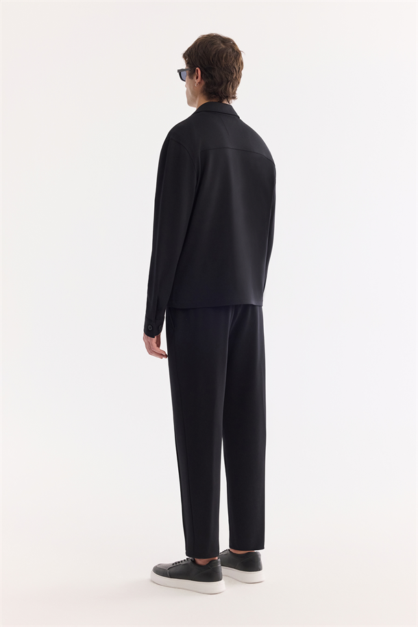 Siyah Klasik Yaka Diyagonel Fermuar Kapama  Örme Gömlek Ceket