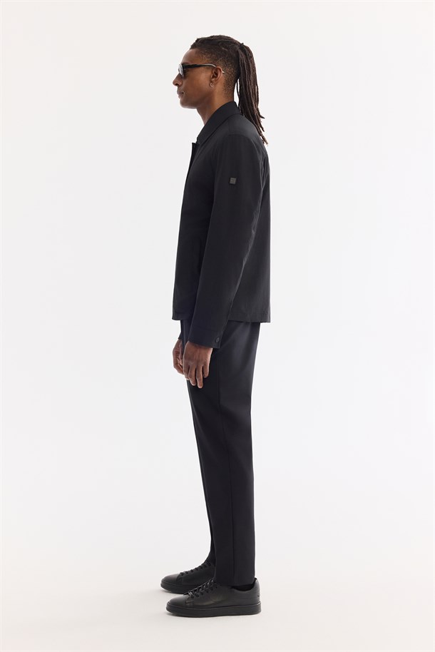 Siyah Klasik Yaka Su itici Rüzgar Geçirmez Hafif Mevsimlik Mont