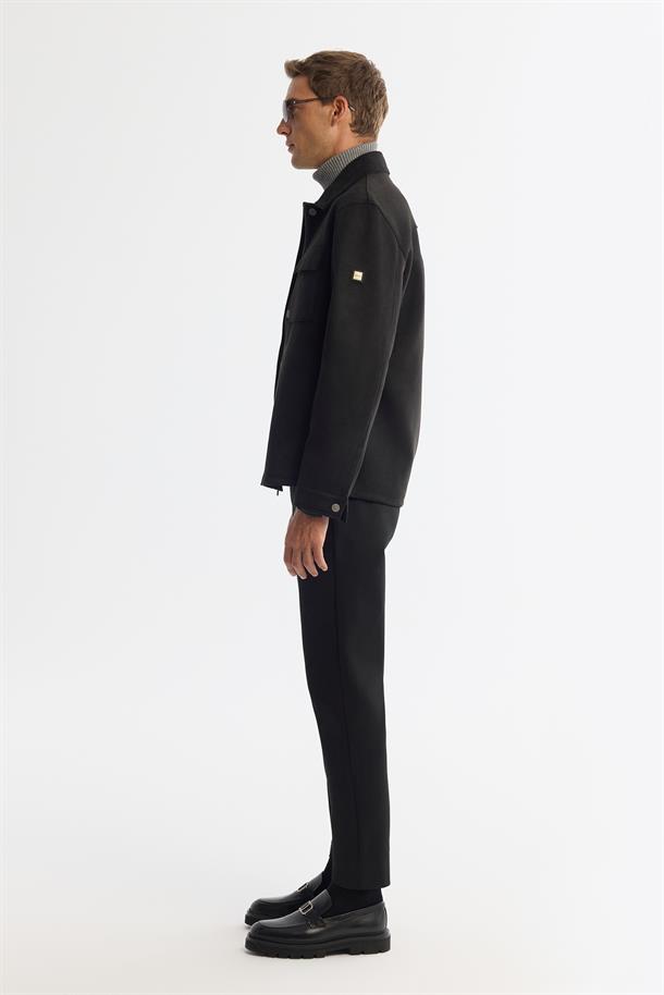 Siyah Klasik Yaka Önü Fermuar ve Çıtçıt Kapama Mevsimlik Mont