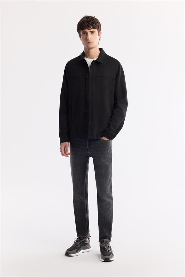 Siyah Klasik Yakalı Astarlı Gömlek Ceket