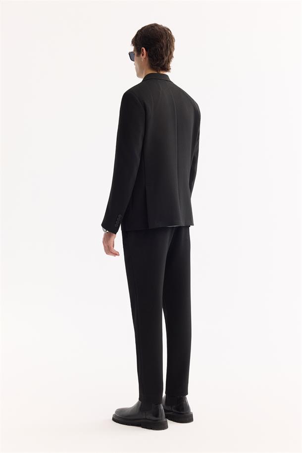 Siyah Kruvaze Bi-Stretch Hafif Dokulu Blazer Ceket