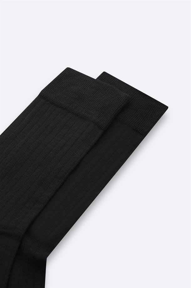 Siyah Merserize Karışımlı Fitilli Soket Çorap
