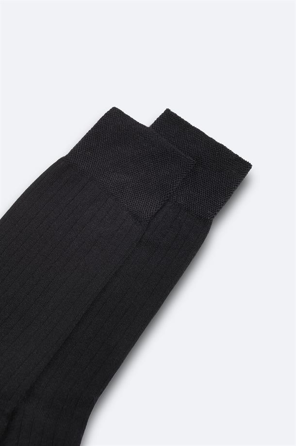 Siyah Merserize Karışımlı Soket Çorap
