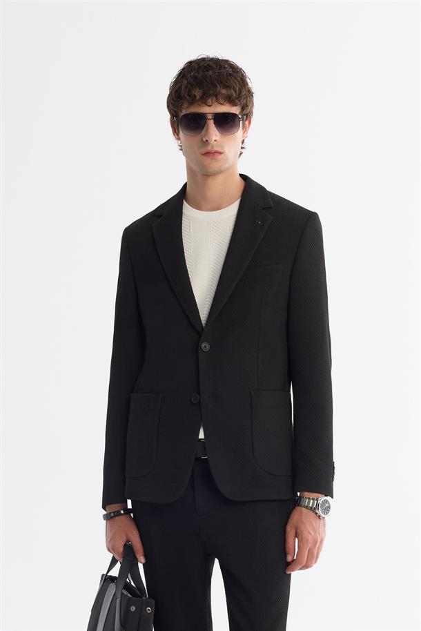 Siyah Mono Yaka Bi-Stretch Blazer Ceket