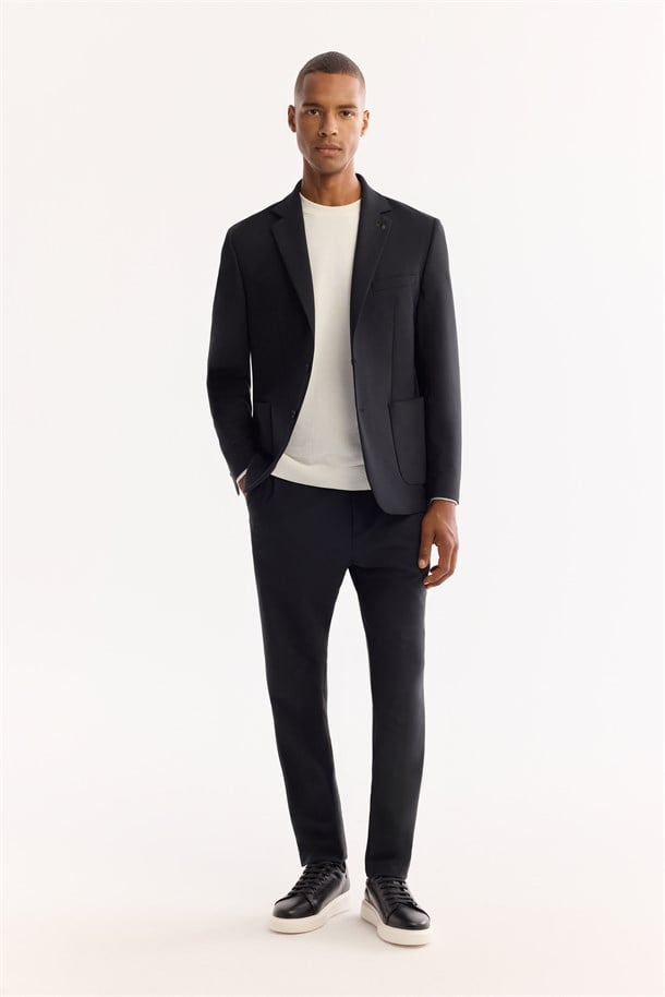 Siyah Mono Yaka Bi-Stretch Su İtici Kırışmaz Teknik Kumaş Blazer Ceket