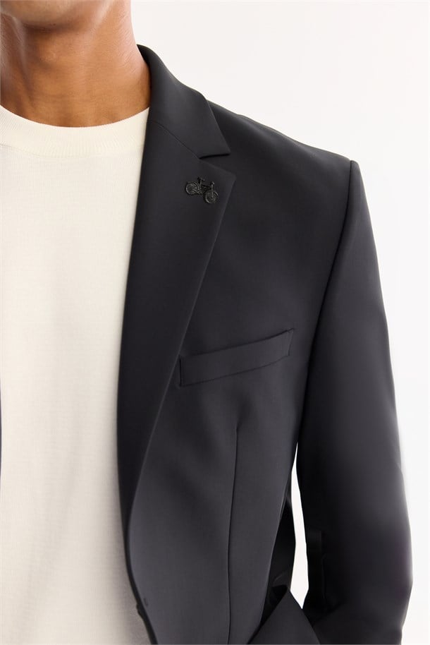 Siyah Mono Yaka Bi-Stretch Su İtici Kırışmaz Teknik Kumaş Blazer Ceket