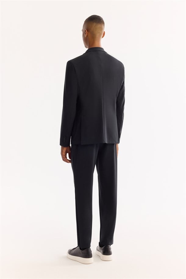 Siyah Mono Yaka Bi-Stretch Su İtici Kırışmaz Teknik Kumaş Blazer Ceket