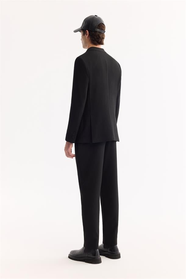 Siyah Mono Yaka Bi-Stretch Hafif Dokulu Blazer Ceket