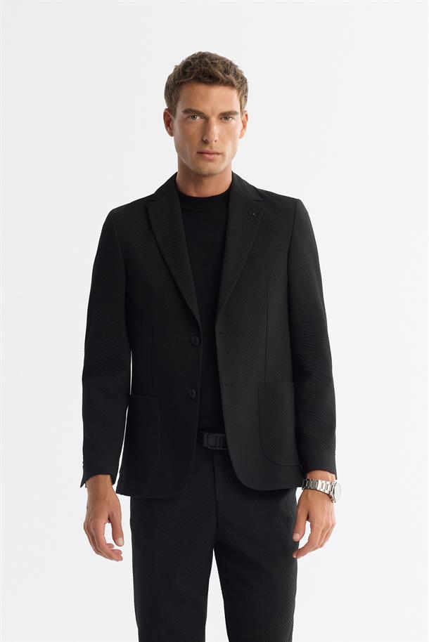 Siyah Mono Yaka Bi-Stretch Astarsız Blazer Ceket