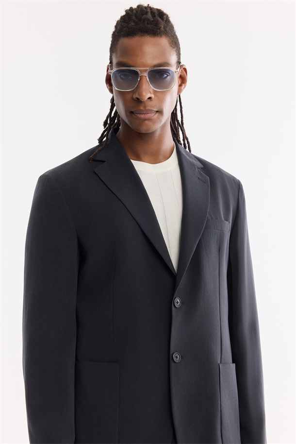 Siyah Mono Yaka Astarsız Soft Touch Ceket