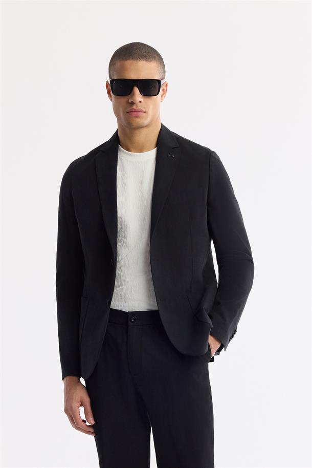 Siyah Mono Yaka Hafif Soft Touch Blazer Ceket