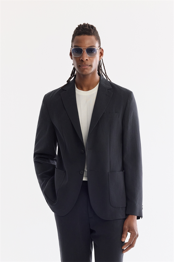 Siyah Mono Yaka Astarsız Soft Touch Ceket