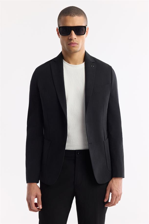 Siyah Mono Yaka Hafif Soft Touch Blazer Ceket