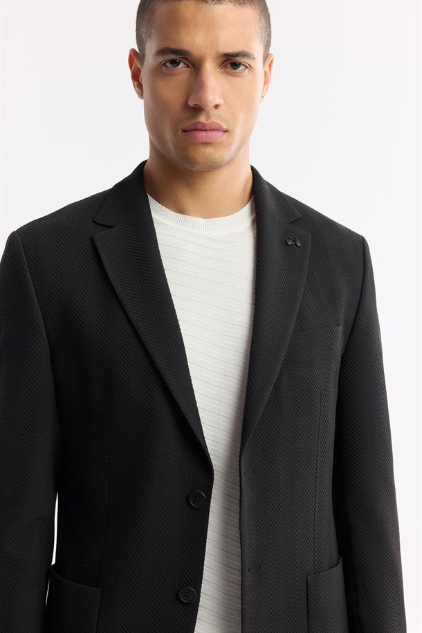 Siyah Mono Yaka Viskon Karışımlı Hafif Bi-Stretch Blazer Ceket