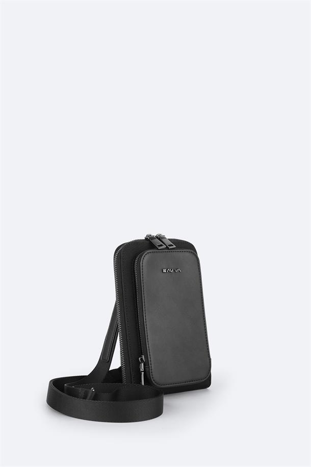 Black Faux Leather Crossbody Bag