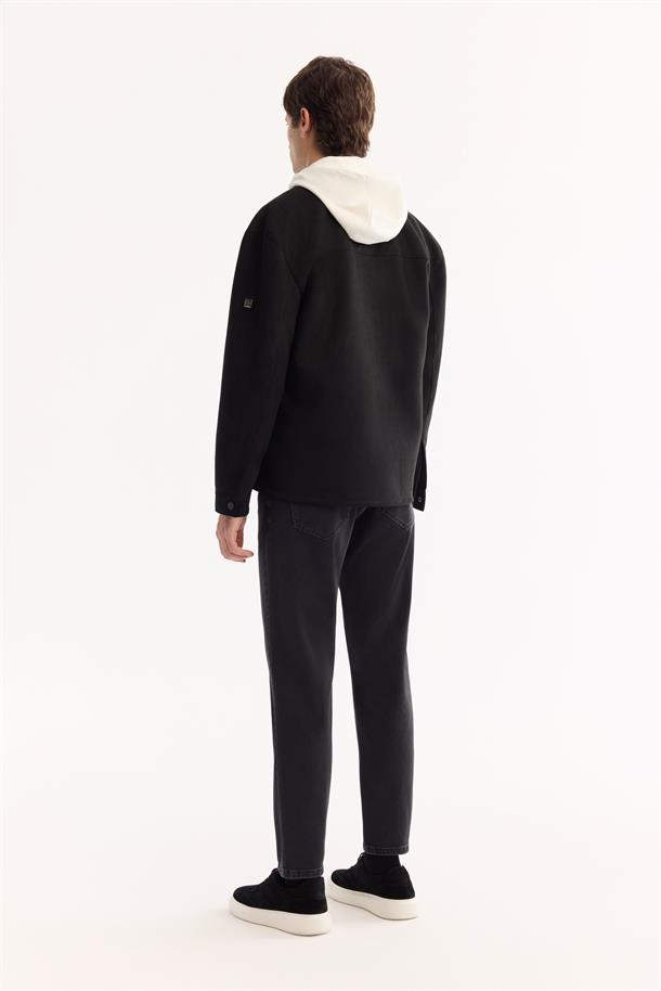 Siyah Klasik Yaka Soft Touch Süet Dokulu Gömlek Ceket