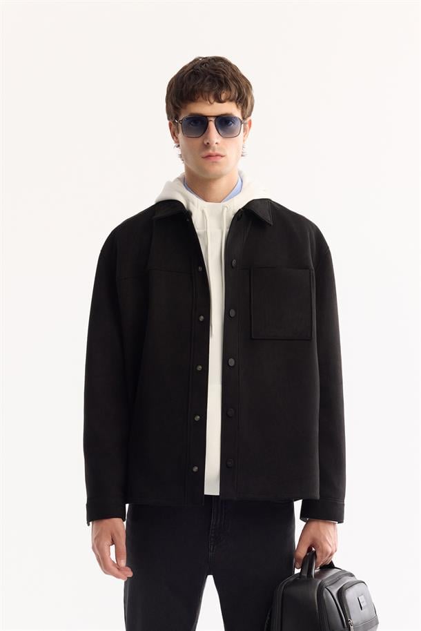 Siyah Klasik Yaka Soft Touch Süet Dokulu Gömlek Ceket