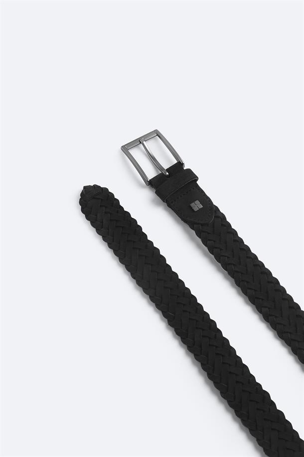 Siyah %100 Deri Örgülü Klasik Tokalı Kemer