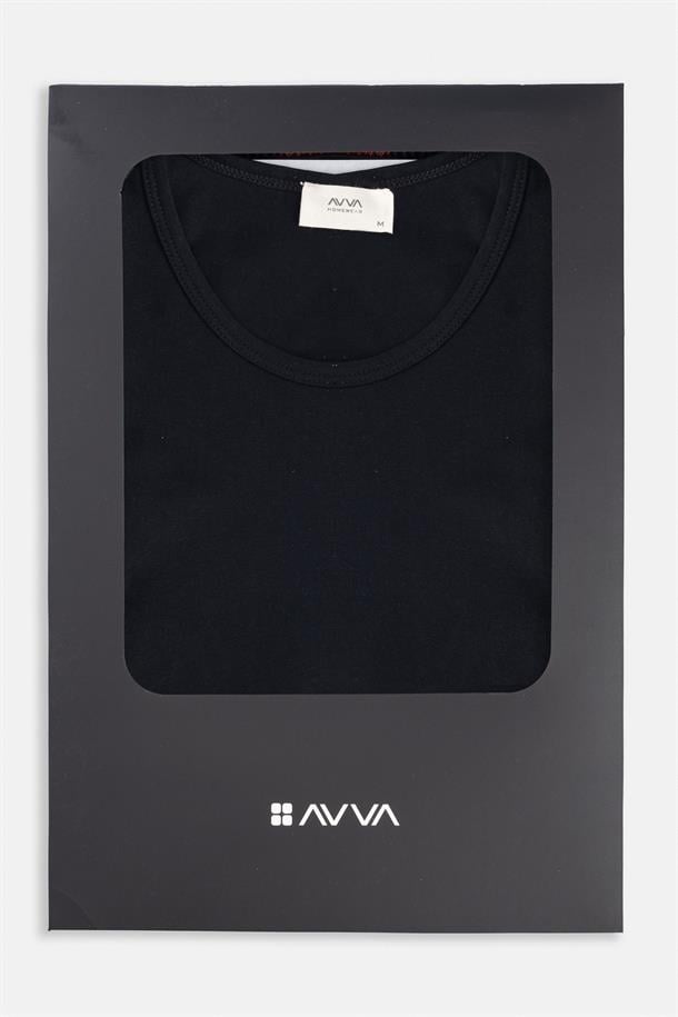 Siyah Bisiklet Yaka %100 Pamuk Ekoseli Özel Kutulu Pijama Takımı