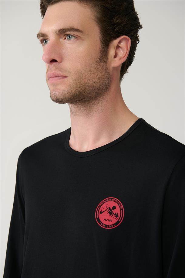 Siyah Bisiklet Yaka %100 Pamuk Ekoseli Özel Kutulu Pijama Takımı