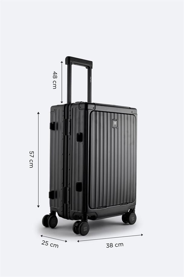 Siyah Polipropilen Laptop Bölmeli USB Sarj Özellikli Küçük Boy Bavul