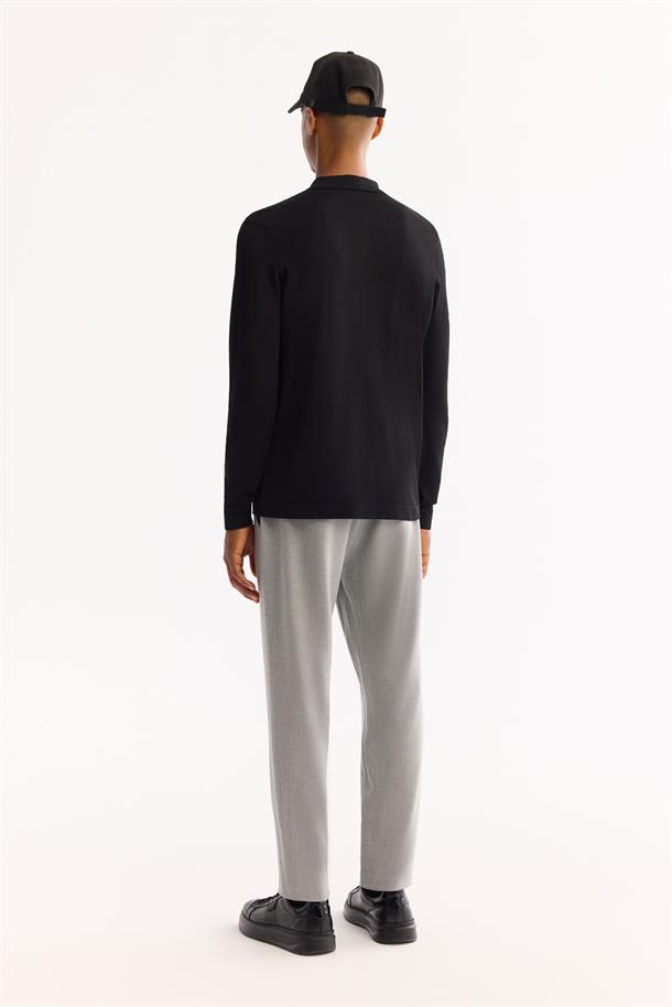 Siyah Polo Yaka Rayon Tüylenmeyen Basic Triko Kazak