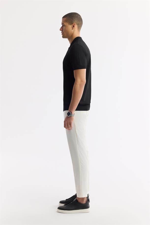 Siyah Polo Yaka Viskon Karışımlı Basic Triko T-Shirt