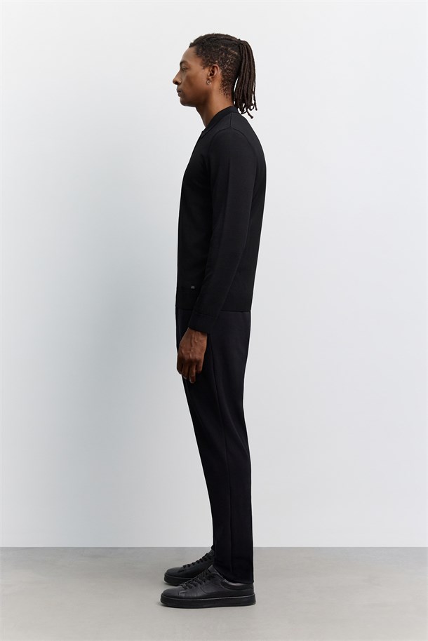 Siyah Polo Yaka Rayon Tüylenmeyen Basic Triko Kazak