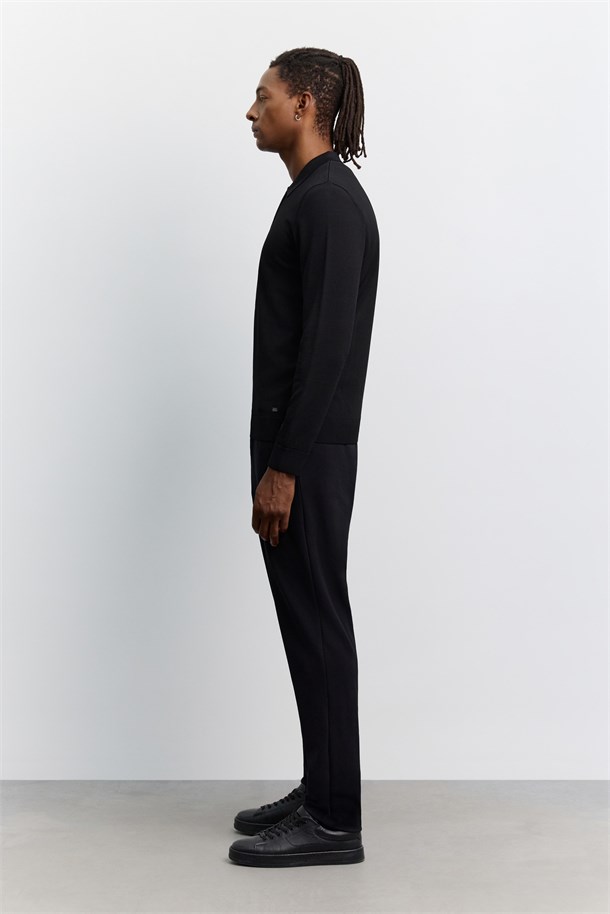 Siyah Polo Yaka Rayon Tüylenmeyen Basic Triko Kazak