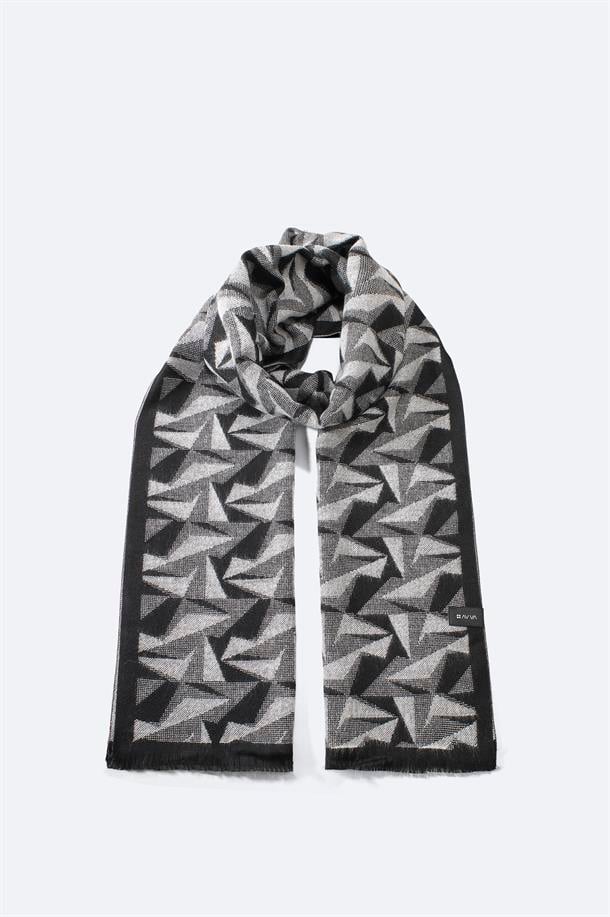 Siyah Viskon Karışımlı Püsküllü Desenli Şal