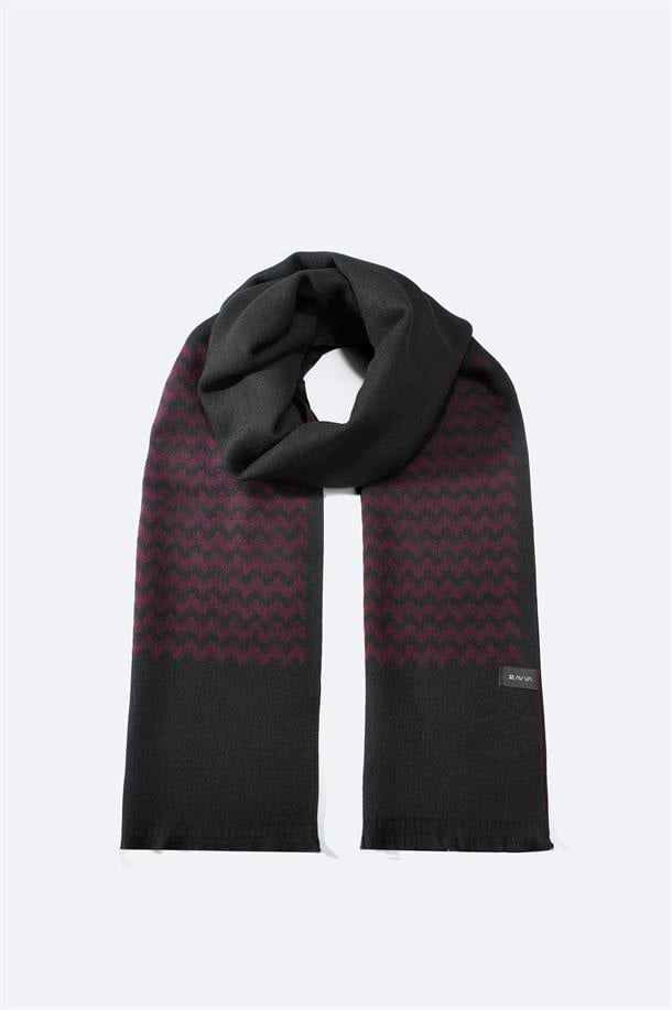 Siyah Viskon Karışımlı Püsküllü Desenli Şal