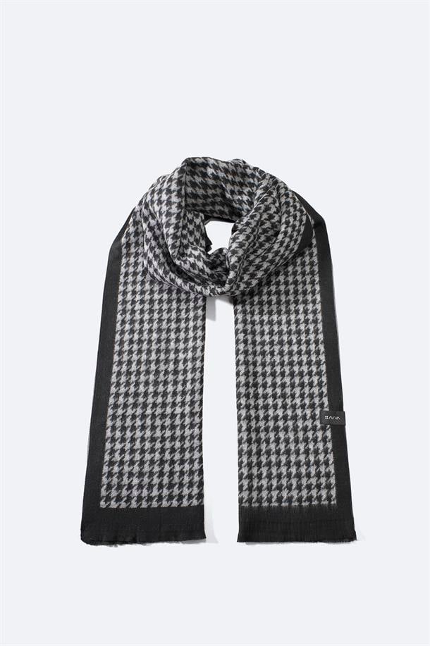 Siyah Viskon Karışımlı Püsküllü Desenli Şal