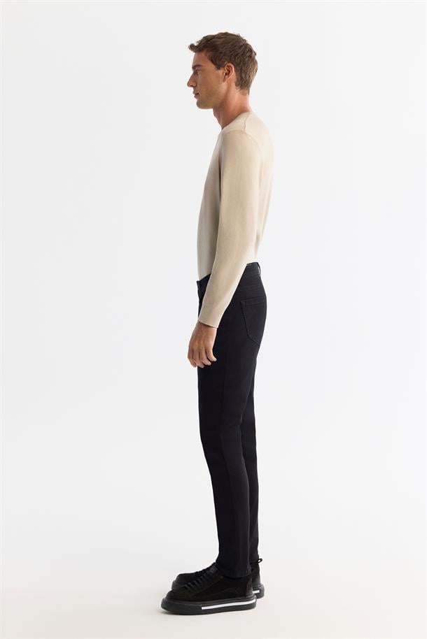 Siyah Rinse Yıkama Esnek Pamuklu Jean Pantolon