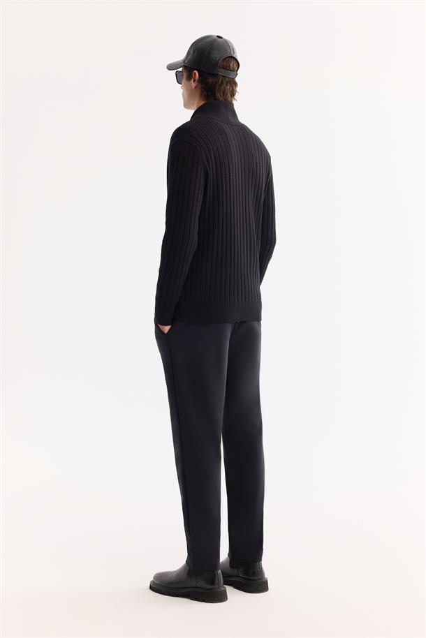 Siyah Şal Yaka Düğmeli Soft Touch Çizgili Hırka