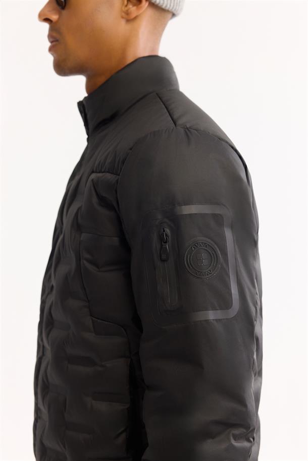 Black Hooded Water-Repellent Windproof Puffer Jacket