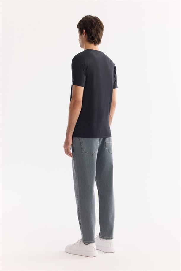 Siyah Bisiklet Yaka Soft Touch Bi-Stretch Baskılı T-Shirt