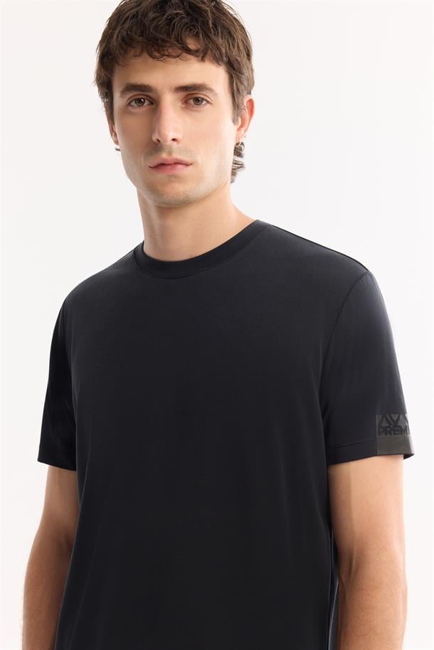 Siyah Bisiklet Yaka Soft Touch Bi-Stretch Baskılı T-Shirt