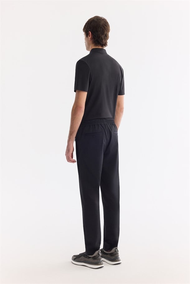 Siyah Beli Lastikli Bi-Stretch Hızlı Kuruyan Teknik Kumaş Jogger Pantolon