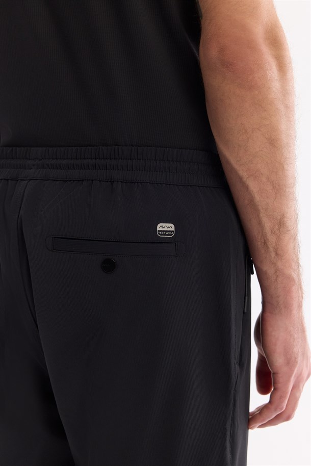 Siyah Beli Lastikli Bi-Stretch Hızlı Kuruyan Teknik Kumaş Jogger Pantolon
