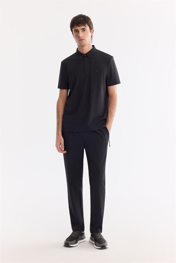 Siyah Beli Lastikli Bi-Stretch Hızlı Kuruyan Teknik Kumaş Jogger Pantolon