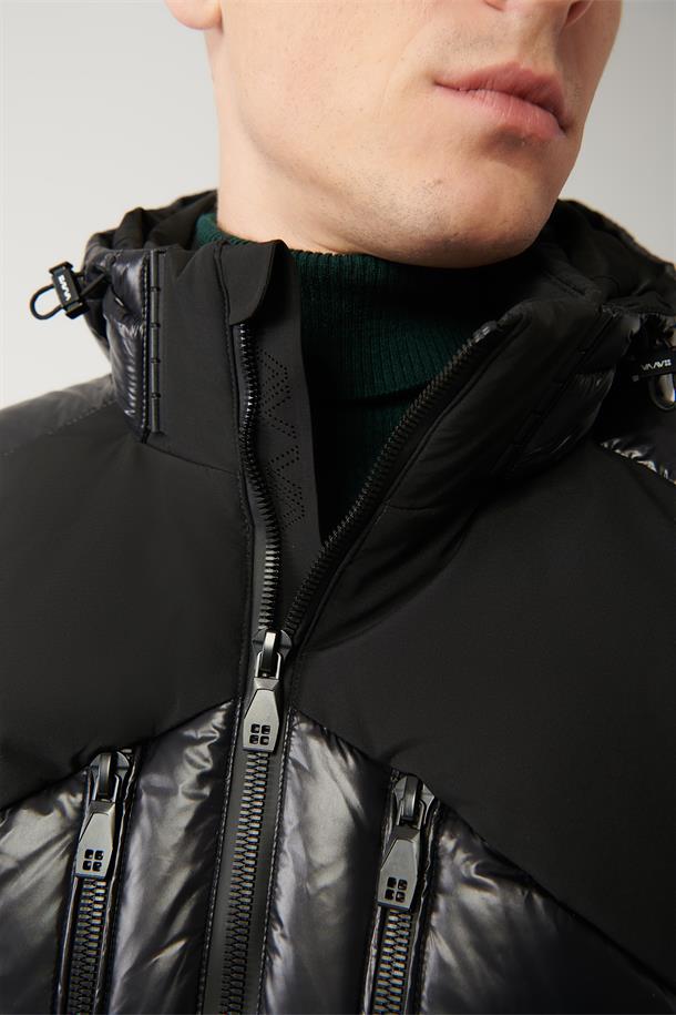 Siyah Kaz Tüyü Su İtici ve Rüzgar Geçirmez Taşıma Askılı  Şişme Kayak Montu