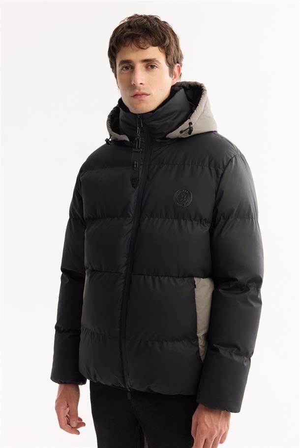 Black Hooded Water Repellent Puffer Jacket Resistant to -10°C