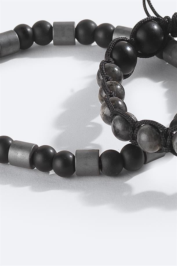 Siyah Taşlı Ceyt ve Hematit Taşlı Bileklik