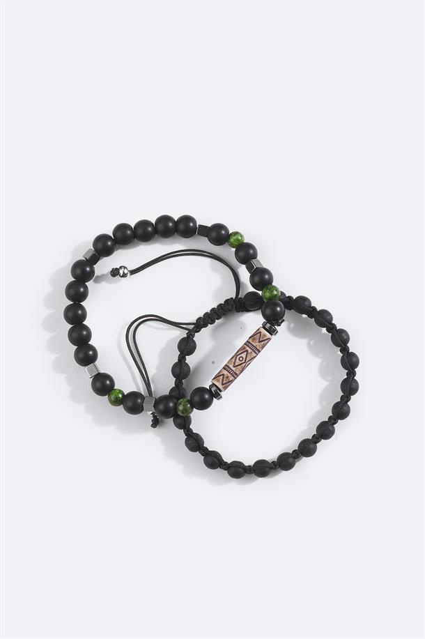 Siyah Ceyt ve Hematit Taşlı Bileklik