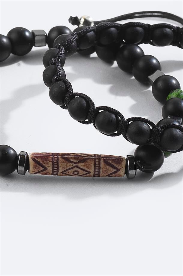 Siyah Ceyt ve Hematit Taşlı Bileklik