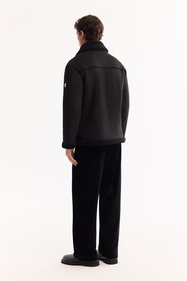 Siyah Kürklü Yaka Napa Mont