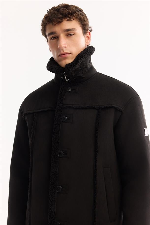 Siyah Kürklü Yaka Napa Mont