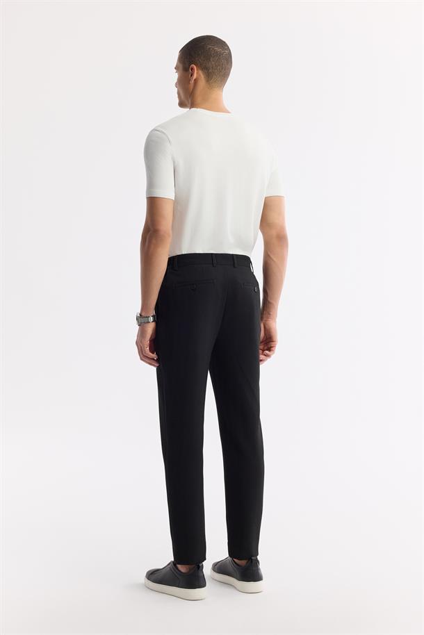 Siyah Yan Cepli Beli Lastikli Bi-Stretch Pantolon